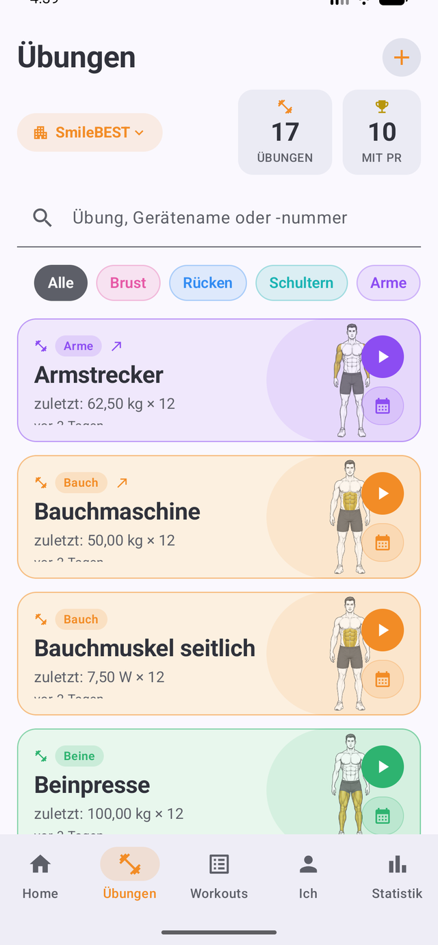 Übungen und Geräteverwaltung