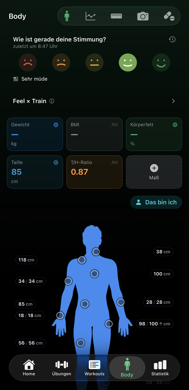 Body Diary mit interaktiver Silhouette