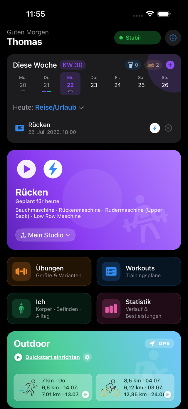 PowerPace Home-Screen