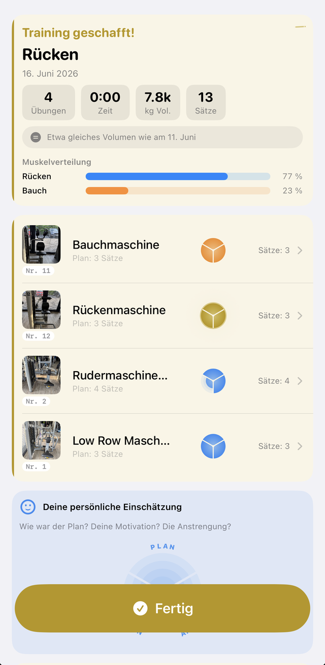 Training vorbereiten mit Übungsübersicht